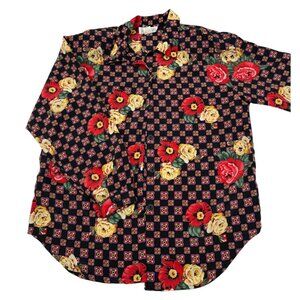 Vintage Womens Size 10 Medium Floral Button-Up Blouse By Impressions Of Californ